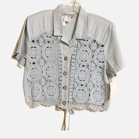 Coldwater Creek Vintage 80’s style lace light blue embroidered crochet crop. P/M - Picture 1 of 10